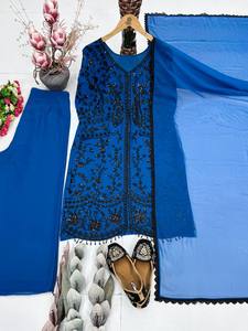 Luxury Black Embroidered Winter Palazzo Suit for Women Designer Party Wear Kurti Set Dupatta | Premium Ethnic Collection - Product Image 5