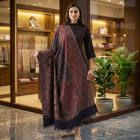 Châle Pashmina Cachemiri Long Réversible Respirant pour Femme Adulte, Écharpe Frangée à Motifs Rouge Foncé pour l'Hiver et l'Usage Quotidien