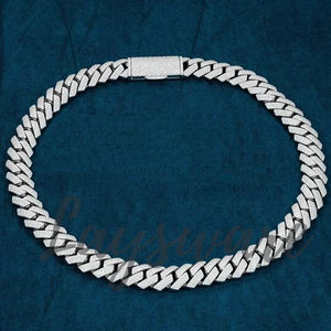LAYSWARE JEWELS Collar de eslabones cubanos de 14 mm con incrustaciones de moissanita VVS brillante, joyería hip hop para hombre, cadena de plata 925, regalo para fiesta - Product Image 3