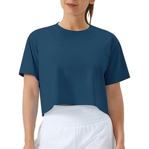 Premium Quality Navy Blue Relaxed Women Yoga Crop Tops Cotton Blend Air Flow Moisture Control Fitness Yoga Tops - Product Image 1