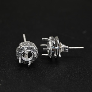 Handmade Solid 925 Silver 6mm Semi Mount 4 Claw Prong Flower <b>Stud</b> Earrings Setting CZ Ashes Resin DIY Keepsake Jewelry Findings - Product Image 1