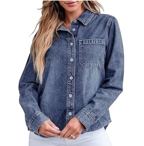 Camisas de mezclilla de algodón con lavado ácido de nuevo diseño, de alta demanda, al por mayor, OEM ODM, con bolsillos en el pecho para mujer - Product Image 6