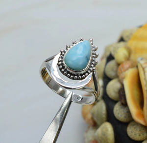 Half Moon Design Larimar <b>Ring</b> 925 Sterling Silver Handmade <b>Ring</b> Handmade Ocean Inspired Jewelry <b>Statement</b> <b>Ring</b> - Product Image 1