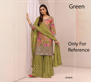 Conjunto de Salwar Kameez Verde con Bordado Floral, Tela de Algodón, Estilo Tradicional Indio-Pakistaní para Mujer, Completamente Cosido 2114-C - Product Image 1