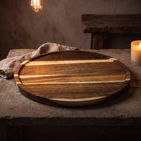 Plateau de service rond en bois d'acacia de 30 cm, plateau en bois à grain naturel pour restaurant, style Wabi-sabi, assiette pour sushis et décoration