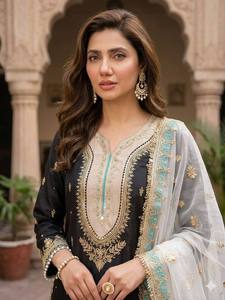 Conjunto de 3 piezas de kurta recta color crema de moda, traje palazzo, ropa india y pakistaní para bodas y fiestas, salwar kameez de seda, ropa festiva elegante. - Product Image 2