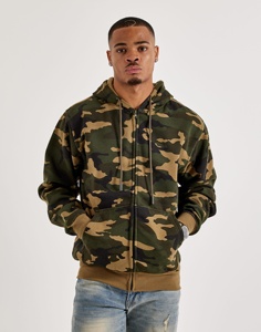CAMU PRINT Streetwear – Sweat à capuche zippé pour homme en molleton imprimé avec strass, style designer, coupe oversize, motif camouflage, épais - Product Image 1