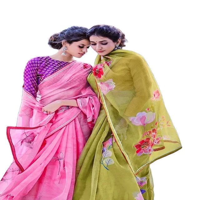 Pure Georgette Silk Printed Foil Work Designer Latest Fashion Wear Saree with Blouse SticH Service Available