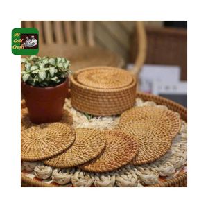 OFERTA RÁPIDA 2026: Posavasos de ratán redondo y cuadrado de Vietnam, hechos a mano con ratán natural e incrustaciones de nácar. - Product Image 3