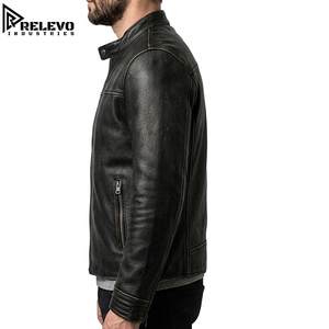 Blouson de motard en cuir véritable pour homme, sur mesure, de haute qualité, coupe ajustée, avec col à boutons-pression et poches zippées - Product Image 4