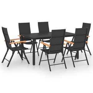Ensemble de salle à manger 7 pièces en WPC, aluminium et rotin PE noir et marron pour jardin – Mobilier d'extérieur élégant - Product Image 2