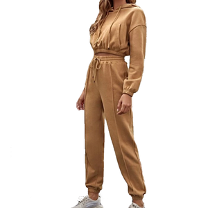 Conjunto de 2 piezas de sudadera con capucha personalizada para mujer, pantalón de chándal de algodón grueso French Terry de pierna ancha y corte recto. - Product Image 6