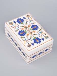Boîte à bijoux octogonale artisanale en marbre lapis-lazuli royal avec incrustation, polie, écologique, style Pietra Dura, pour souvenirs hindous - Product Image 1