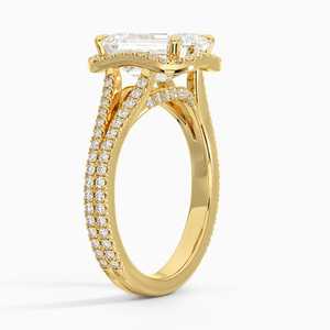 Anillo de Compromiso Fortuna Halo con Moissanita Corte Esmeralda y Engaste de Puntas Chapado en Oro de 14K para Boda y Aniversario - Product Image 2