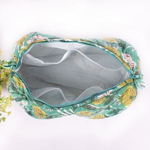 Eco-Friendly Quilted Cotton Lot Bohemian Water Resistant Unisex Large Travel <b>Organizer</b> Cosmetic <b>Case</b> Zipper Closure Bag Lining - Product Image 5