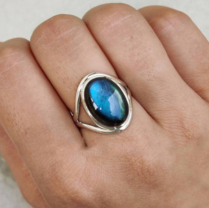 Bague en labradorite bleu feu naturel, argent sterling 925, bijou en pierre précieuse labradorite, bague de mariage, cadeau pour filles et femmes - Product Image 2