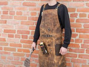 Professional Leather <b>Apron</b> for <b>BBQ</b> Grill Chef Durable Adjustable Wholesale Supplier Handmade Vintage Leather LPN-0321 - Product Image 4