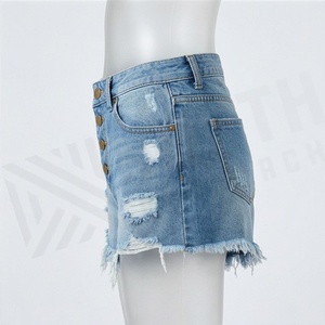 Plus Size Women <b>Denim</b> Shorts <b>Stretch</b> High Waist Vintage Washed Button Ripped Design Casual Summer Outdoor Wear Garments - Product Image 3