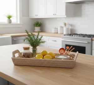 Plateau de service rectangulaire en rotin tressé fait main, plateau de rangement et de présentation pour table basse, cuisine et décoration intérieure, en provenance du Vietnam - Product Image 6