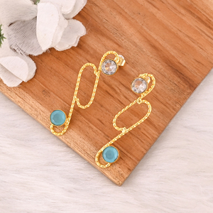 ต่างหูทองเหลืองชุบทองคริสตัลและโมราสำหรับผู้หญิงทำด้วยมือ - Product Image 4