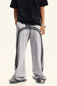 Pantalon de survêtement décontracté pour homme en toile polyester/coton, taille mi-haute, léger, respirant, multicolore, coupe large et ample - Product Image 5