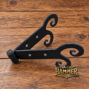 Bisagra metálica medieval forjada a mano con diseño de espiral para puertas de madera, portones y gabinetes - Product Image 2