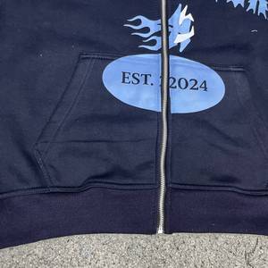 Sudadera con capucha personalizada con cremallera completa para hombre, de gran tamaño, con estampado gráfico, de algodón y forro polar, estilo urbano, con cremallera, OEM - Product Image 6