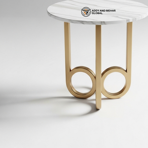 Luxury Round White Marble Top <b>Stool</b> with Gold Geometric Metal Base Modern Decorative Accent Side Table <b>for</b> Hotel & Home Decor - Product Image 2