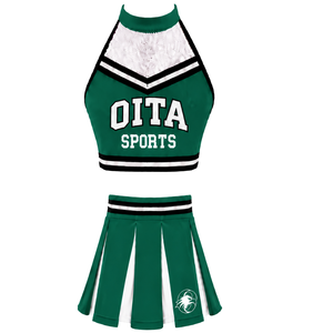 Ensemble d'uniforme de cheerleading vert foncé avec jupe plissée et crop top, tenue de performance d'équipe, vêtements de compétition de danse athlétique personnalisés - Product Image 1