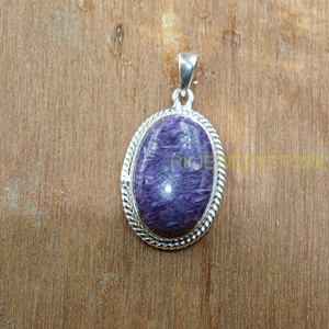 Grand collier pendentif en charoïte violette, pendentif en argent sterling 925, grand bijou en charoïte violette, cadeau pour femme - Product Image 4