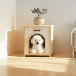 Cuccia per Animali Domestici Lumicedar Giallo Crema con Tetto Piatto 53 X 51.6 X 60 cm in Legno Massello FSC per Gatti e Cani di Piccola Taglia - Product Image 5