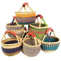 Panier Bolga en jonc de mer, style tressé du Ghana, durable, avec couvercle et poignées pliables, multifonction, couleur naturelle, fait main au Vietnam, prix abordable