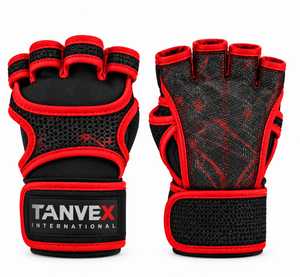 TANVEX INTERNATIONAL Half <b>Finger</b> Gym Gloves PU Mesh Breathable Non-Slip Adjustable Wrist <b>Strap</b> Unisex Weight Lifting Fitness - Product Image 1