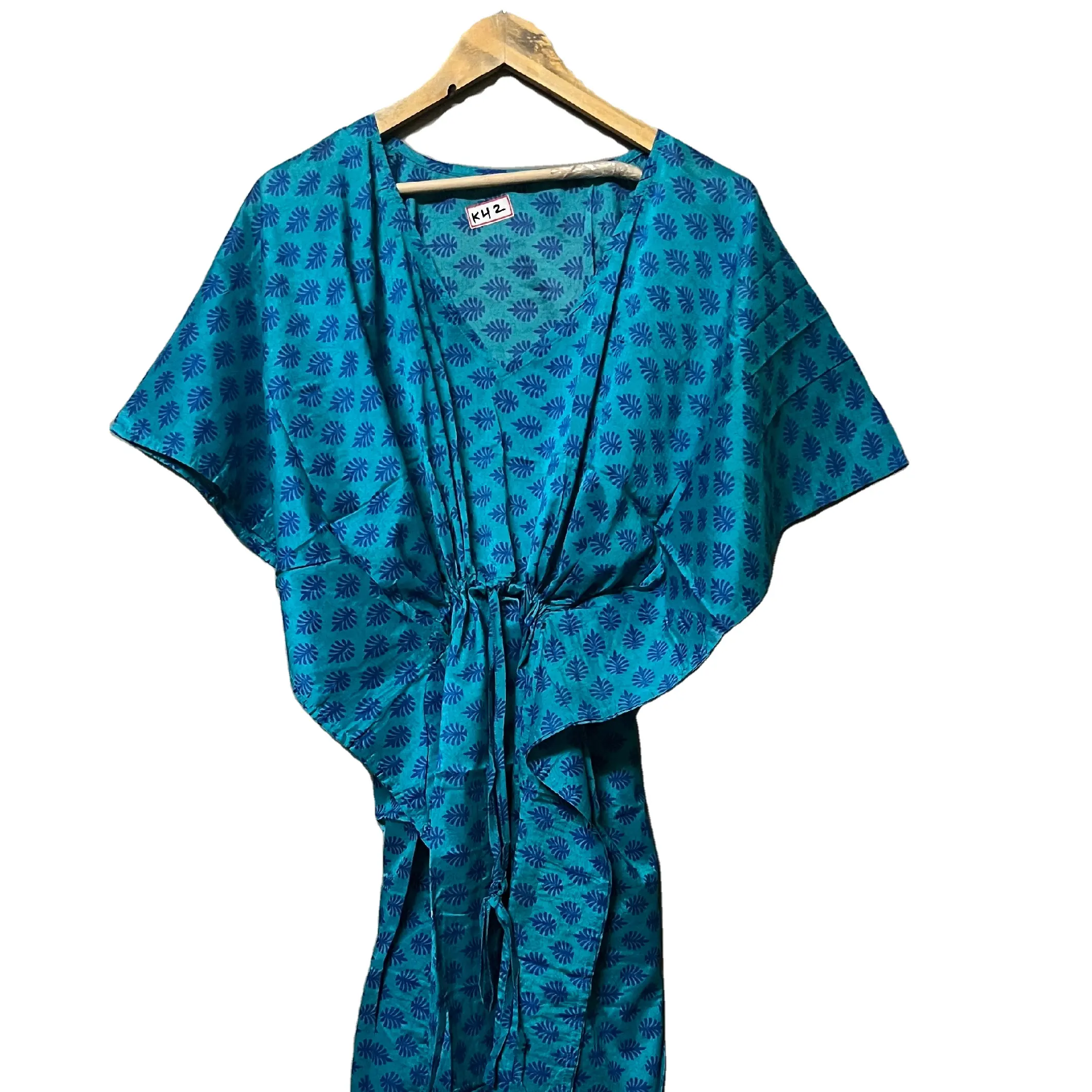 Best Selling Long V Neck Loose Fitted Silk Kaftan Spring Summer Wear Maxi Dress Elegant Women's Casual Fashion Dress