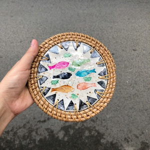 Bandeja Decorativa de Mimbre, Ratán y Bambú Hecha a Mano en Vietnam con Incrustaciones de Madreperla, Venta al por Mayor, 100% Libre de Impuestos - Product Image 5