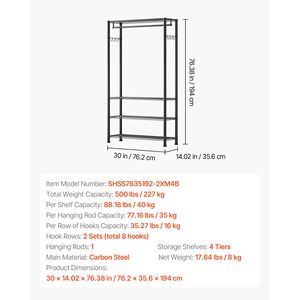 Scaffali Multiuso Resistenti a 4 Ripiani in Acciaio al Carbonio per Abbigliamento, Capacità di Carico 500 Libbre - Product Image 3