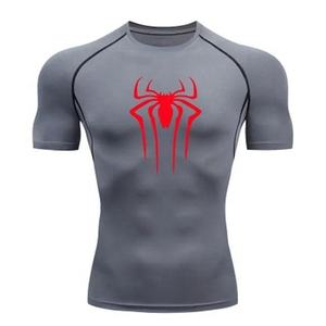 เสื้อแรชการ์ดแขนสั้นลายโลโก้แมงมุมสีขาวสำหรับผู้ชาย แห้งเร็ว ผลิตจากโพลีเอสเตอร์ เสื้อกีฬาพิมพ์ลายด้านหน้า เสื้อว่ายน้ำสำหรับผู้ใหญ่ - Product Image 3