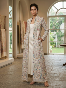 Natural Cotton Knitted Embroidered With Paisley Pattern Pattern Base Material For Women Ethnic Jacket <b>Bridal</b> Lehenga <b>Abaya</b> - Product Image 2
