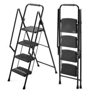 Sgabello leggero a quattro fasi impugnatura di sicurezza a pedale antiscivolo robusta scala multiuso in acciaio per ascensori da ufficio cucina - Product Image 1