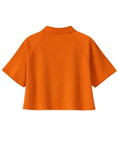 Camiseta Polo Corta Naranja Personalizada para Mujer, Manga Raglán, Top Informal de Algodón, Cierre de Botones, Corte Holgado, Moda Urbana de Verano - Product Image 5