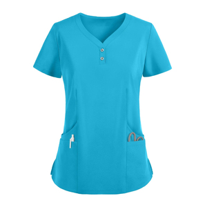 Blouse médicale rose en coton à col en V pour femme avec deux poches, fermeture boutonnée, détection d'aiguilles, thermocollage sans couture, uniformes hospitaliers - Product Image 5