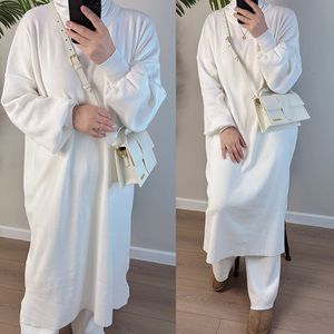 Ropa Islámica de Invierno, Abaya de Tela de Punto, Conjunto de 2 Piezas, Top y Pantalones, para Mujeres Musulmanas Tradicionales - Product Image 3