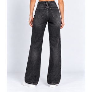 Jean en denim coupe bootcut taille mi-haute pour femme avec insert chevron à l'ourlet arrière - Noir délavé - Product Image 3