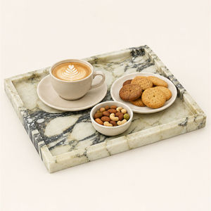 Bandeja de Servir de Cerámica Azul y Blanca con Diseño Geométrico Moderno, Forma Irregular, Pintada a Mano, para Fiestas - Product Image 6