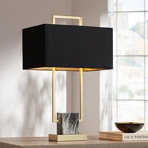 Lampe de table moderne en fer avec abat-jour rectangulaire en tissu beige, LED E27, lumière chaude 3000K, 80 CRI, éclairage décoratif pour chambre à coucher - Product Image 3