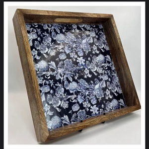 Wholesale Custom Tray <b>Set</b> With Handlespana Fish Roe Pattern Leather Rectangle Wooden Tray Tea Coffee Tray - Product Image 1