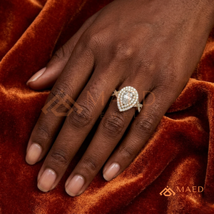 Pear Cut Moissanite Double Halo Engagement <b>Ring</b> Gold Plated <b>Split</b> Shank Pave Band Wedding <b>Ring</b> Luxury Jewelry - Product Image 3
