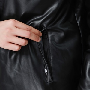 <b>Men's</b> <b>Black</b> <b>Long</b> Hooded <b>Jacket</b> Waterproof Zipper Closure Workwear Style Winter Wear Thick Polyester Lining Solid Color - Product Image 6