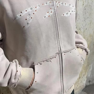 Nueva Sudadera con Capucha para Hombre, Personalizada, de Algodón, con Efecto Desgastado por el Sol, Corte Cuadrado, con Borde sin Rematar, Pedrería y Bordado 3D, Colección Otoño Razers - Product Image 6