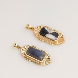 Colgante Rectangular de Labradorita Natural, Collar con Piedra Preciosa en Tono Dorado, Cristal con Destello Azul, Regalo de Joyería para Mujeres y Hombres - Product Image 3